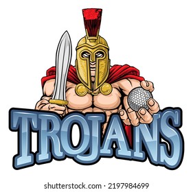 A Spartan Or Trojan Warrior Golf Sports Mascot Holding A Ball