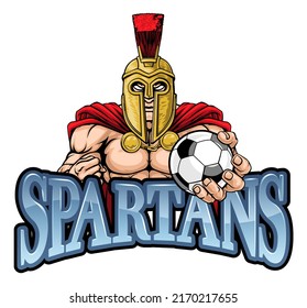 A Spartan Or Trojan Warrior Soccer Football Sports Mascot Holding A Ball