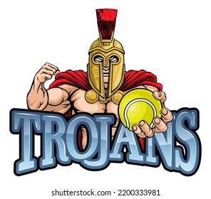 A Spartan Or Trojan Warrior Tennis Sports Mascot Holding A Ball