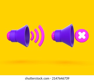 Speaker Audio Icon Concept. Sound Mute And Loud 3D Render Illustration