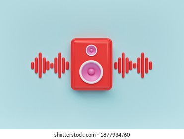 Speaker With Sound Wave Icon Isolated. Minimal Design. 3d Rendering