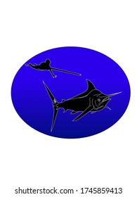 Spear Fisherman & Marlin Silhouette 