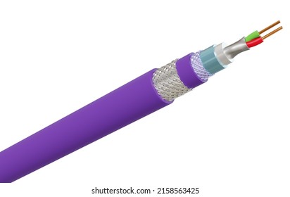 Special cable for drag chains, halogen-free, screened 3d rendering on white background