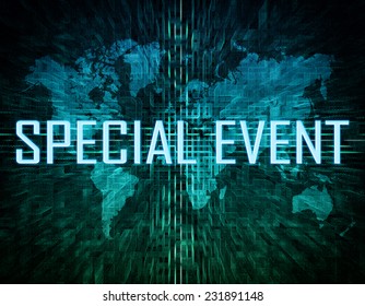 Special Event text concept on green digital world map background 