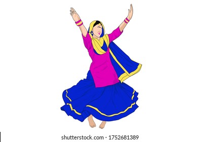 Special Illustration Of Punjabi Girl Bhangra Dance