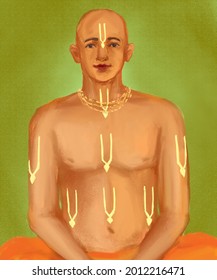 Special Tilak Of The Gaudiya Vaishnavism Sect Applied To The Body Of A Person. The Sect Is Known For Worshipping Lord Krishna.  