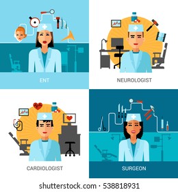 Specialist Doctors Concept Set With Avatar Of Ent Surgeon Cardiologist And Neurologist Isolated  Illustration