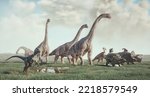 Species of dinosaurs in the nature. This is a 3d render illustration.