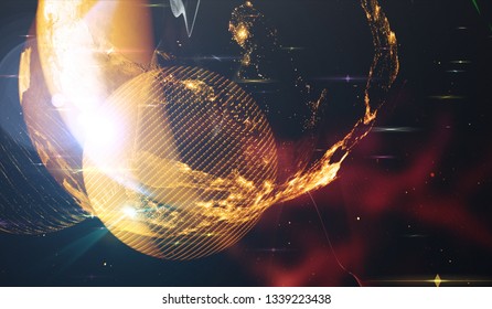 Spectacular illustration with particles and rays. Background design abstract forms and planets on the subject of science.  Explosion of stars in space.  - Shutterstock ID 1339223438