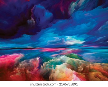 Spectral Clouds.  Escape to Reality series. Arrangement of surreal sunset sunrise colors and textures on the subject of landscape painting, imagination, creativity and art