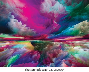 Spectral Mountains. Escape to Reality series. Background composition of  surreal sunset sunrise colors and textures on the subject of landscape painting, imagination, creativity and art