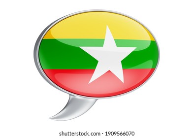 Speech Balloon With Burmese Flag, 3D Rendering Isolated On White Background