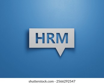 Speech Bubble with hrm text. Financial, marketing.Minimalist Abstract Design With White Cut Out Paper.3D rendering on blue background.