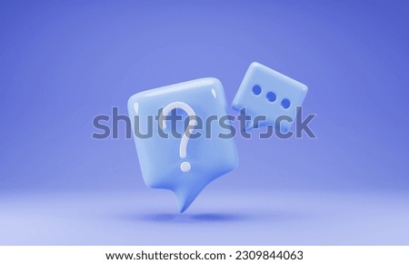 Speech bubble icon with question mark isolated on blue background. 3d rendering illustration