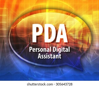 Speech bubble illustration of information technology acronym abbreviation term definition PDA Personal Digital Assistant