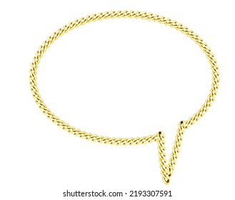 A Speech Bubble Made Using A Gold Chain Necklace, A Gold Speech Bubble That Can Be Used In Images For Jewelry, Cartoon Style And A Design Made Of Gold