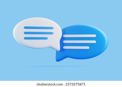 Speech bubble on blue background. Chat icon set. Chatting box, message box. 3D render illustration