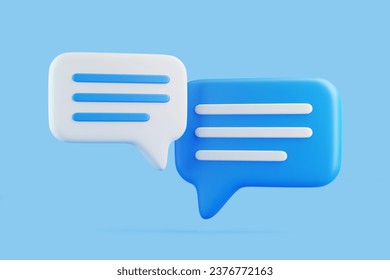 Speech bubble on blue background. Chat icon set. Chatting box, message box. 3D render illustration