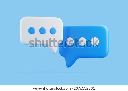 Speech bubble on blue background. Chat icon set. Chatting box, message box. 3D render illustration
