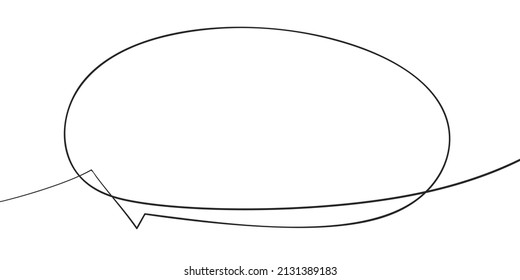 Speech bubble organic shape continuous one line drawing, Single line art drawing simple blank oval comic text box illustration