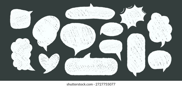 Speech bubble set with pastel texture, hand drawn text frames. Crayon doodle comic balloons for dialogue, conversation design. Graphic illustration for labels, stickers, message. Chalkboard writing effect. - Powered by Shutterstock - Get 15% off with code: PIKWIZARD15