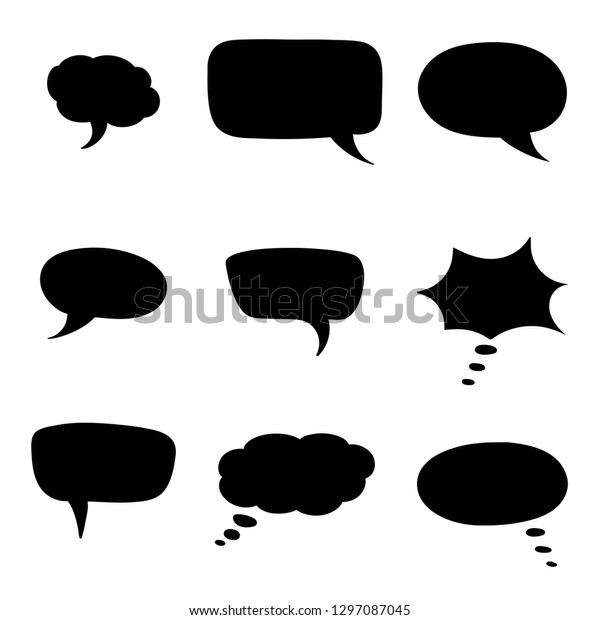 Speech Bubbles Black Silhouette Icons Illustration Stock Illustration ...