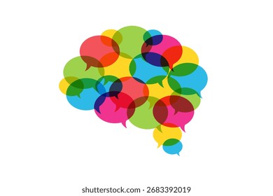 Speech bubbles forming the shape of brain. Communication and Thinking concept. 
