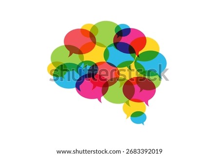 Speech bubbles forming the shape of brain. Communication and Thinking concept. 