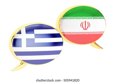 Speech bubbles, Iranian-Greek translation concept. 3D rendering