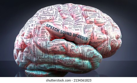 Speech Sound Disorder In Human Brain, Hundreds Of Terms Related To Speech Sound Disorder Projected Onto A Cortex To Show Broad Extent Of This Condition, 3d Illustration