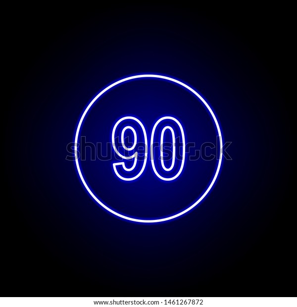speed 90 icon in blue neon style.. Elements of time\
illustration icon. Signs, symbols can be used for web, logo, mobile\
app, UI, UX