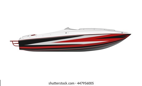 Speed Boat, Vessel Isolated On White Background, Side View, 3D Illustration