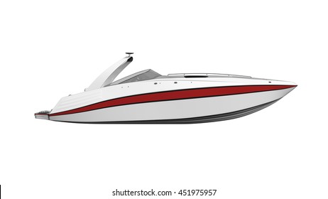 Speed Boat, Vessel, Boat Isolated On White Background, Side View, 3D Illustration