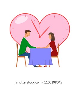 Speed Dating, Concept Illustration, Isolated On White Background. Young Man And Woman On A Date. Raster Version.