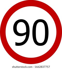 Speed Limit 90 Kmh Or Mph Sign On White Background