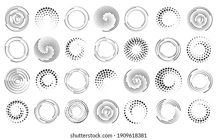 Speed lines in circle form. Set of black thick halftone dotted speed lines. Geometric art. Design element for frame, logo, tattoo, web pages, prints, posters, template, abstract background. - Powered by Shutterstock