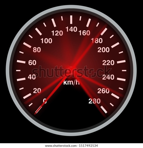 Speed meter. Speedometer with a red arrow\
indicating speed. 3D\
Illustration