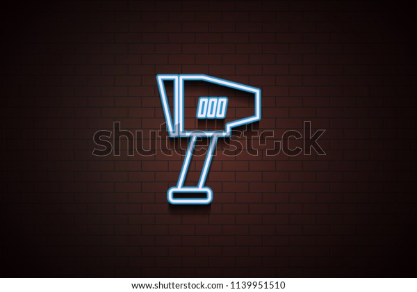 speed\
radar icon in Neon  on dark brick wall\
background