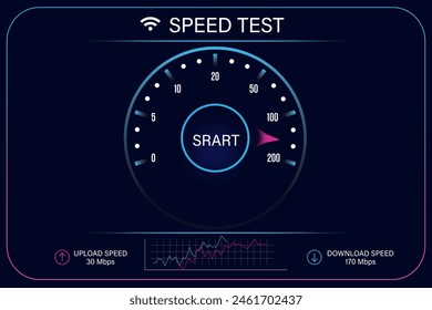 Speed test screen with illustration of speedometer