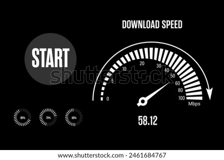 Speed test screen with illustration of speedometer