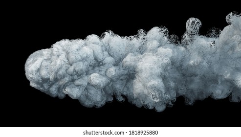 Speeding Ball Of Magic Smoke For Overlay. Powder, Fluid Simulation With Wind Turbulence. Abstract Cloud And Wispy Formation. 3D Render