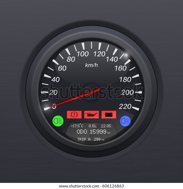 Speedometer. Black speed gauge. Classic\
car computer dashboard. 3d illustration. Raster\
version
