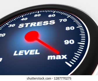 Speedometer concept on white background with stress word. 3d rendered illustration