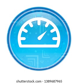 Speedometer gauge icon isolated on floral blue round button
