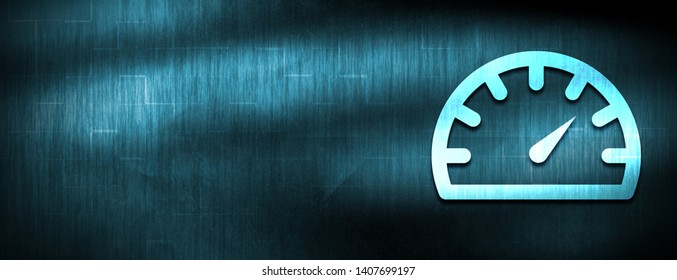 Speedometer gauge icon isolated on abstract blue banner background design illustration