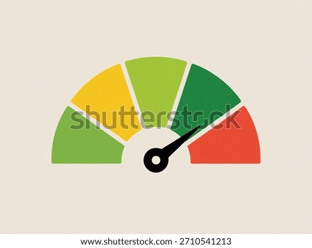 A speedometer with green, yellow, and red sections indicates a moderate level.