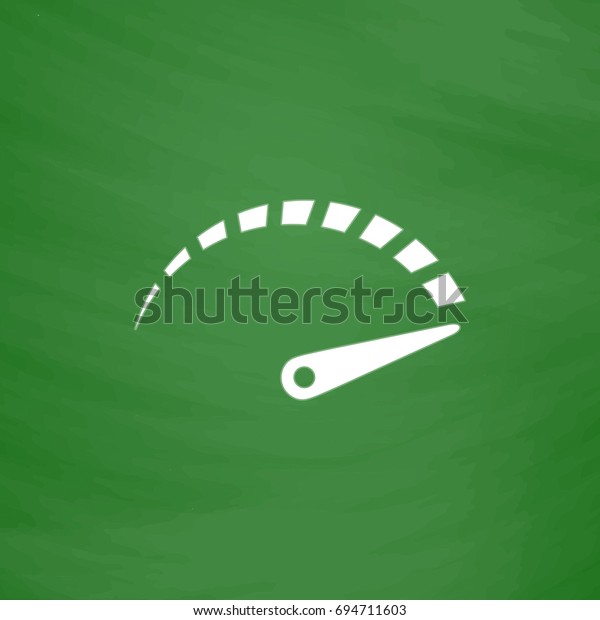 Speedometer Icon Illustration. Flat symbol.\
Imitation draw with white chalk on green chalkboard. Pictogram and\
School board\
background