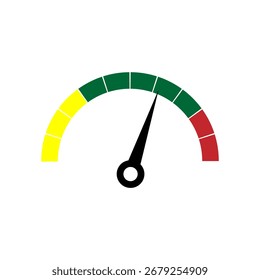 Speedometer Icon Indicating Performance Level in Yellow, Green, and Red
