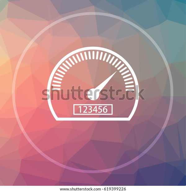 Speedometer icon. Speedometer website\
button on low poly\
background.\

