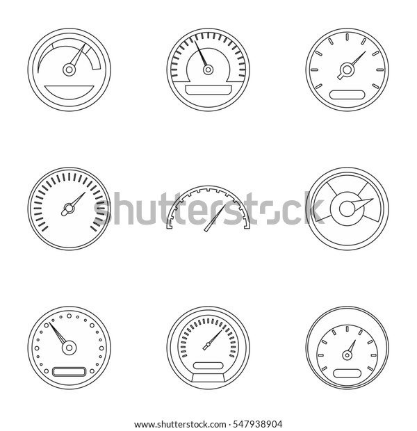Speedometer icons set. Outline illustration of 9\
speedometer  icons for\
web